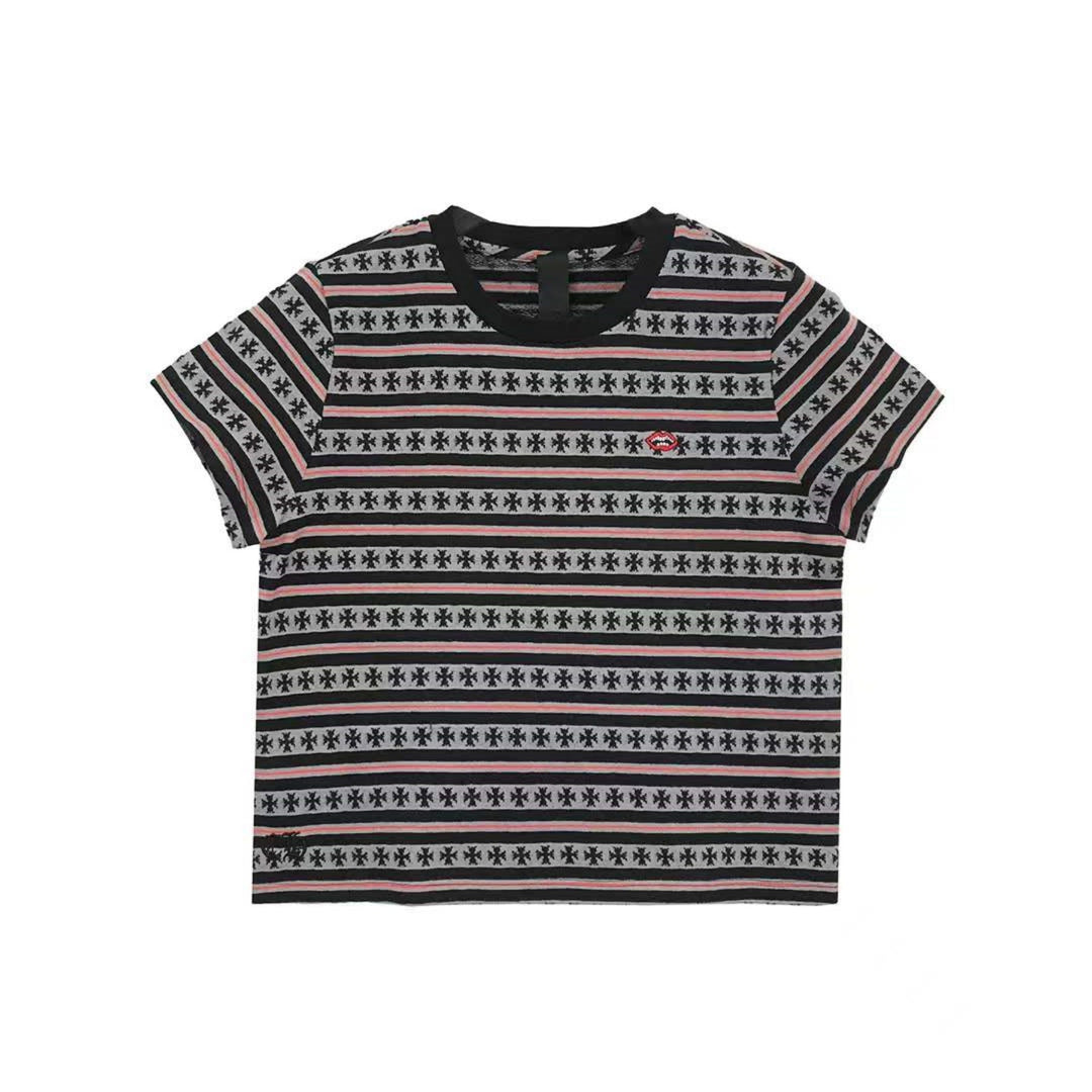 Chrome Hearts Black & Red Stripe Women's Short Sleeve Tee - SHENGLI ROAD MARKET