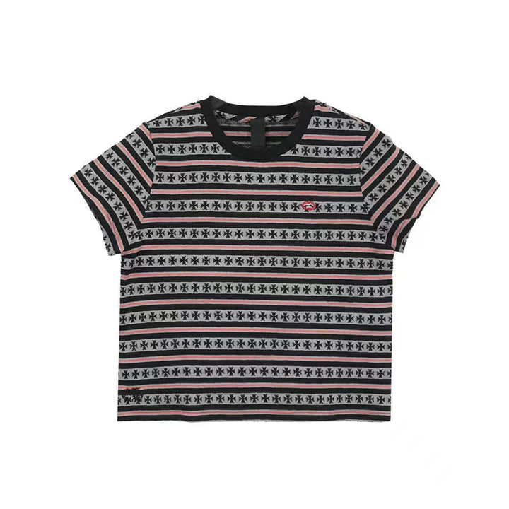 Chrome Hearts Black & Red Stripe Women's Short Sleeve Tee - SHENGLI ROAD MARKET