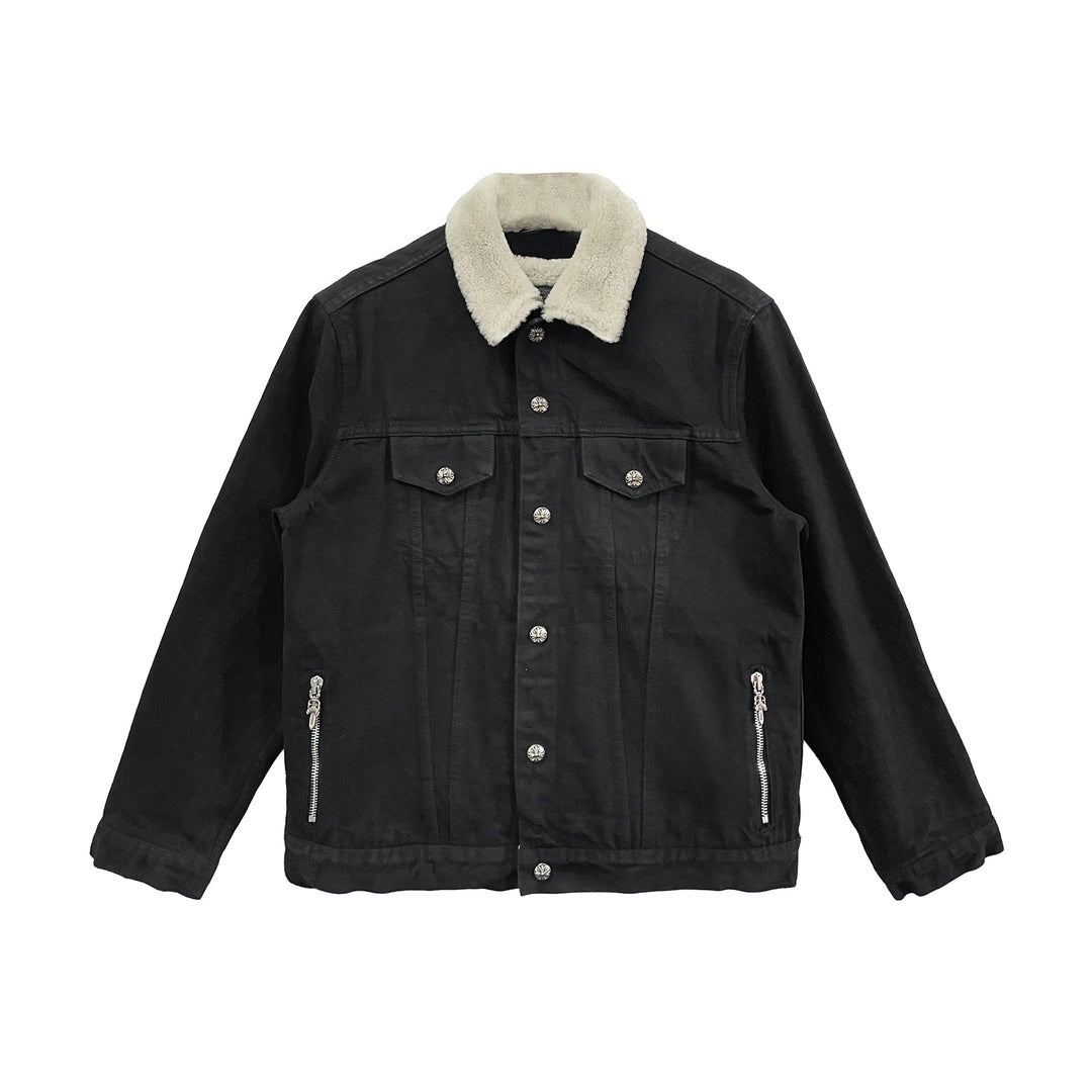 Chrome Hearts Black Shearling Denim Jacket - SHENGLI ROAD MARKET