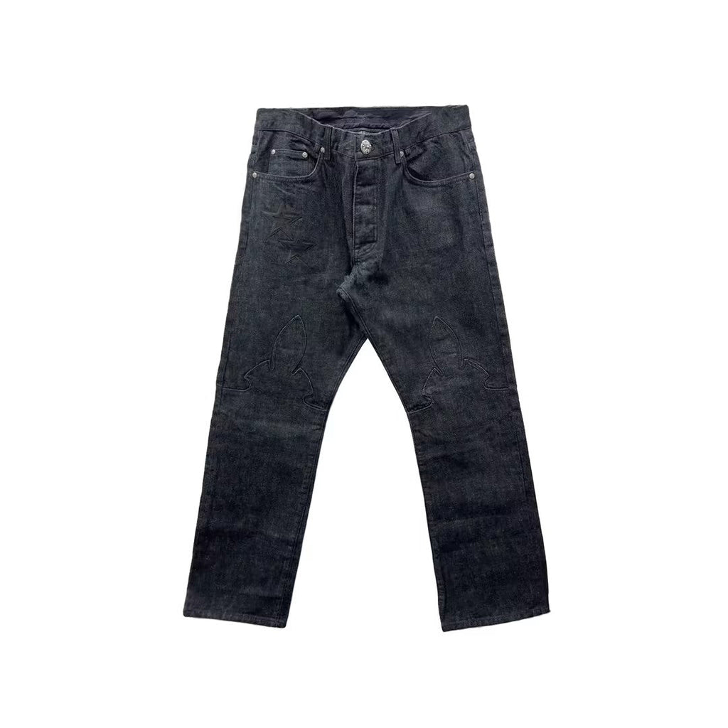 Chrome Hearts Black Star Patch Flame Knee Cargo Pants - SRM