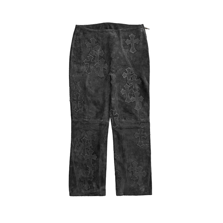 Chrome Hearts Black Suede Cross Patch Jeans - SHENGLI ROAD MARKET