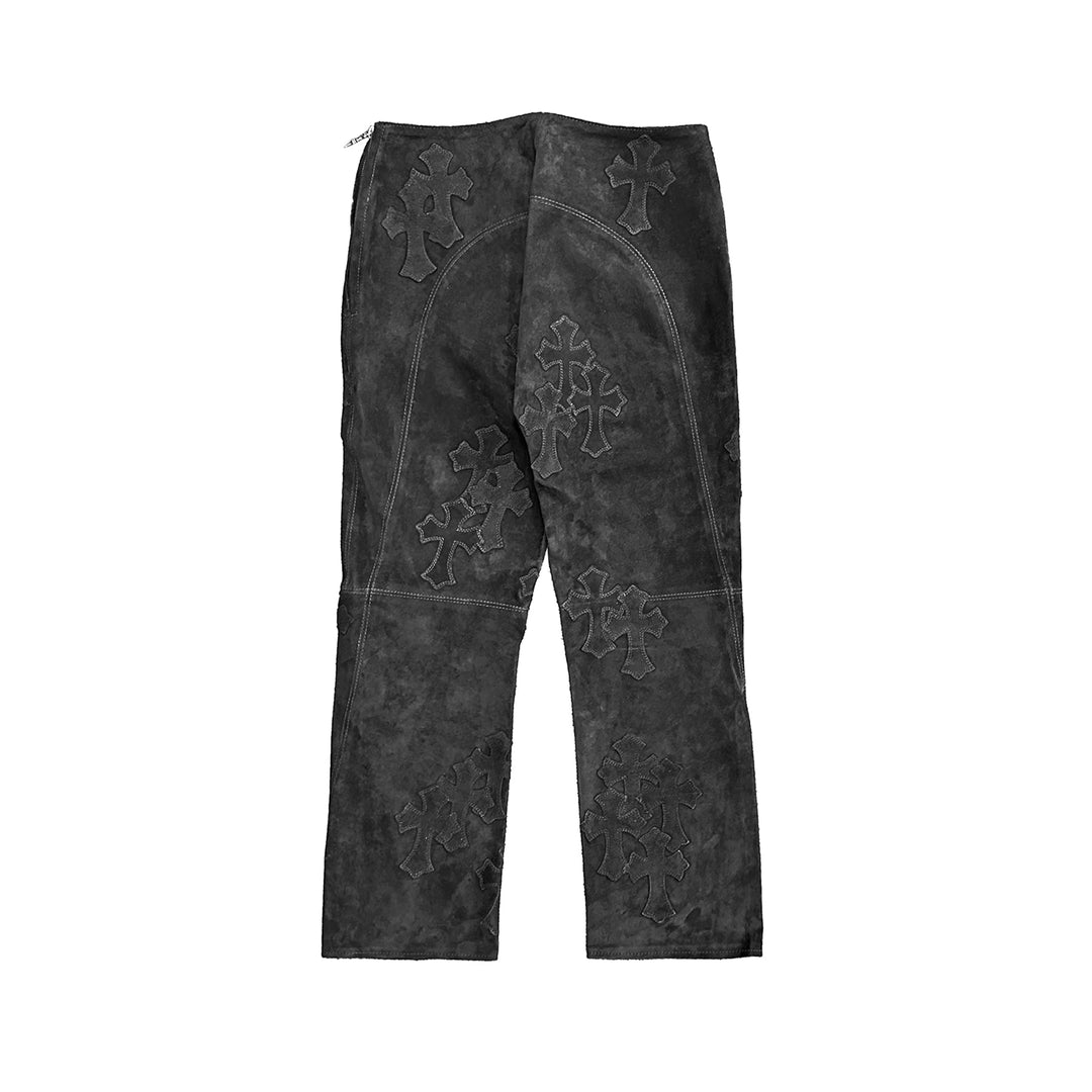 Chrome Hearts Black Suede Cross Patch Jeans - SHENGLI ROAD MARKET