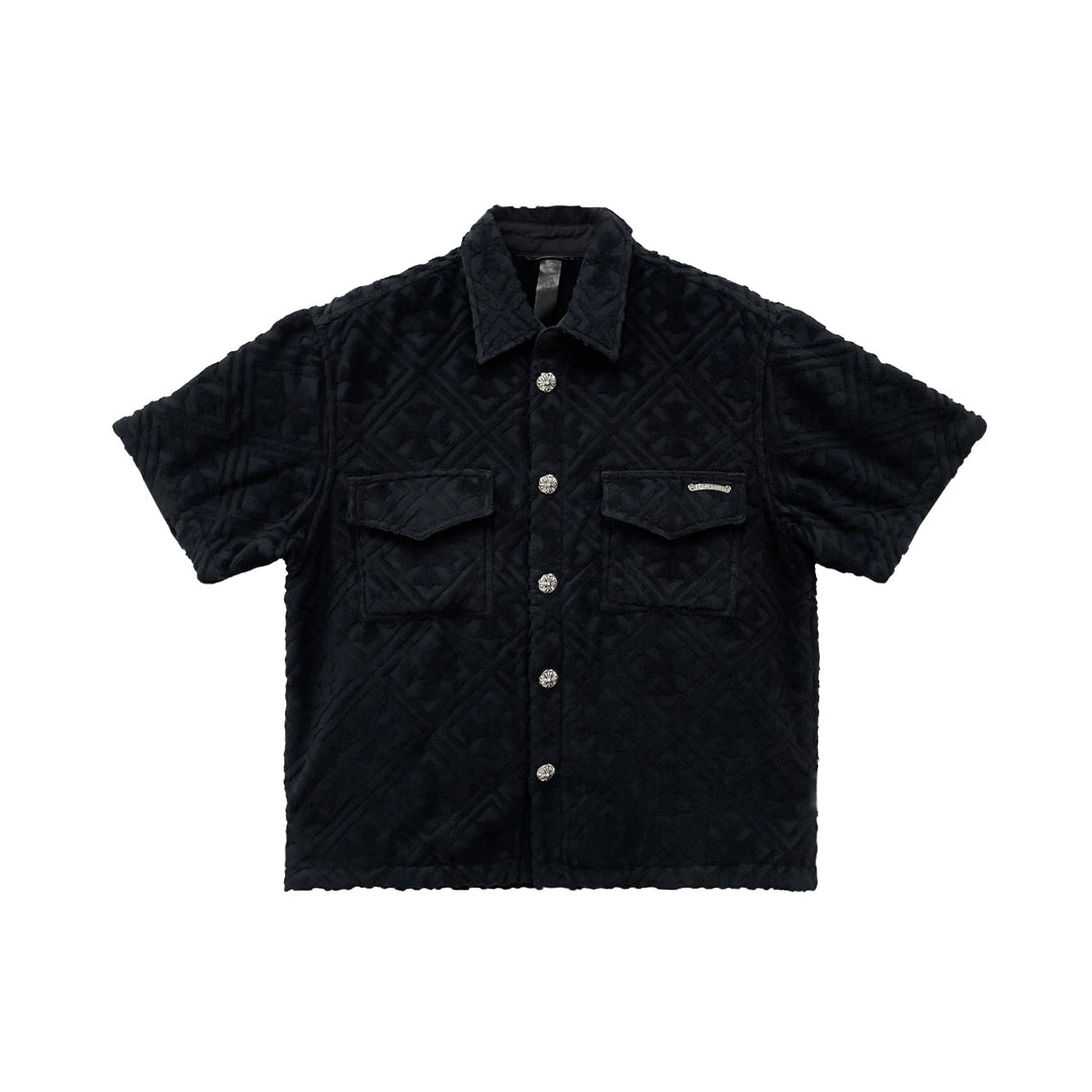 Chrome Hearts Black Terry Cloth Plus Monogram Short Sleeve Shirt - SHENGLI ROAD MARKET