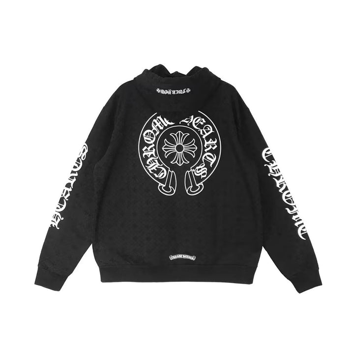 Chrome Hearts Black Tonal Monogram Back Horseshoe Logo Hoodie - SHENGLI ROAD MARKET