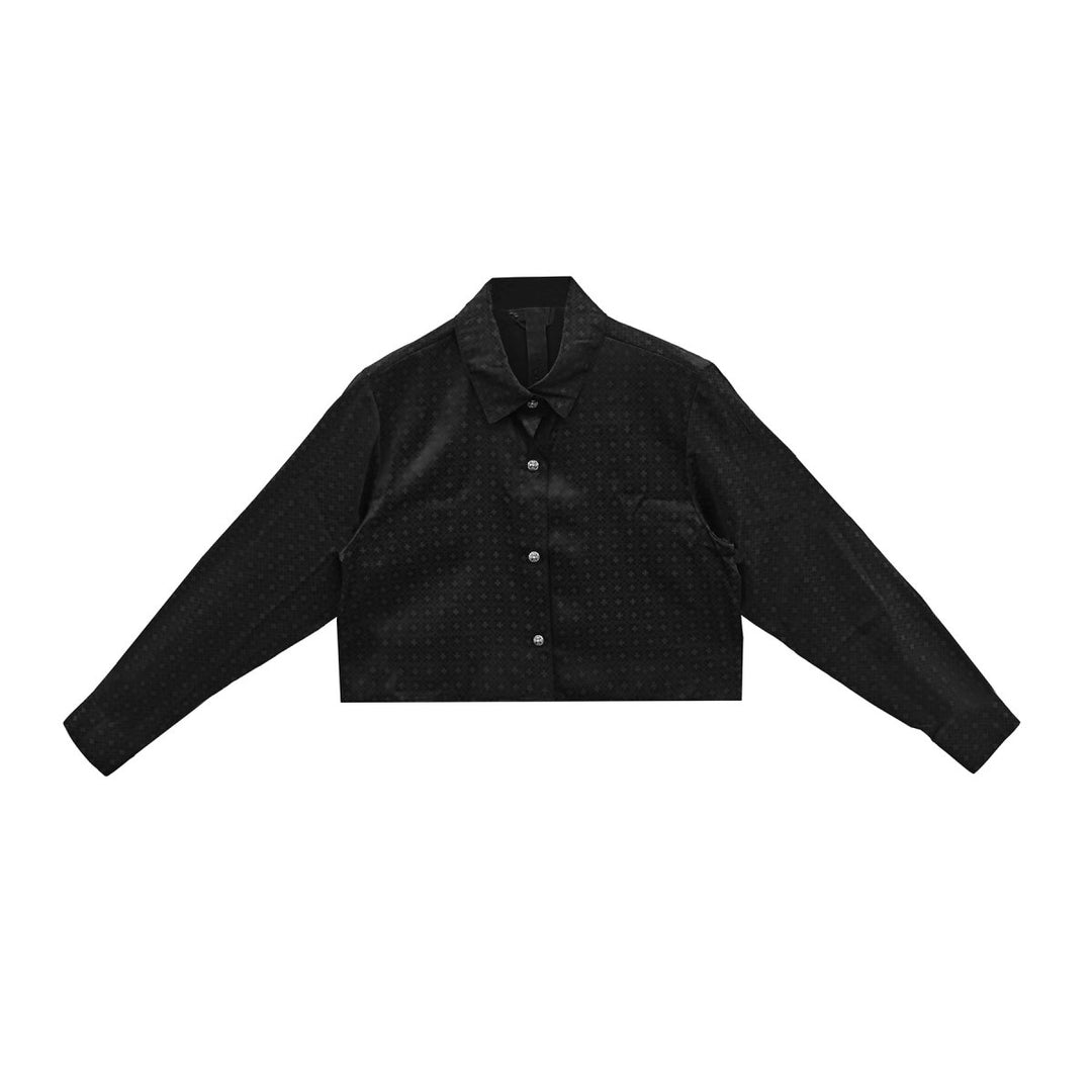 Chrome Hearts Black Tonal Monogram Cross Pattern Silk Baggy Bat-Sleeved Cropped Shirts - SHENGLI ROAD MARKET