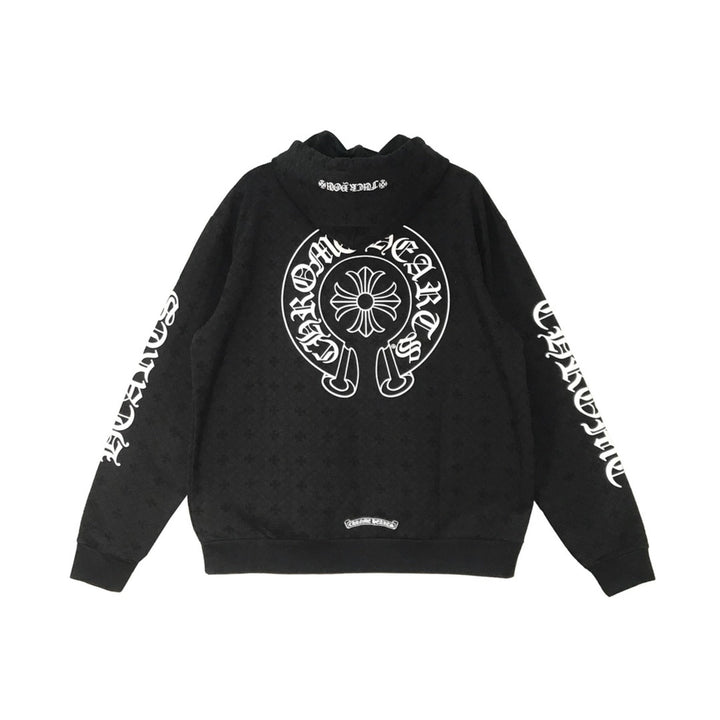 Chrome Hearts Black Tonal Monogram Horseshoe Logo Hoodie - SHENGLI ROAD MARKET
