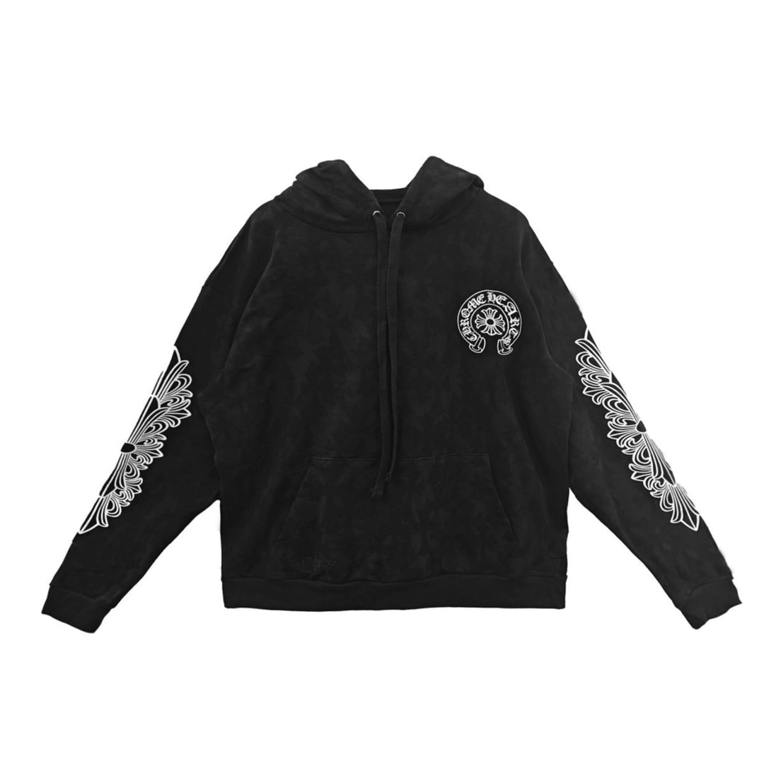 Chrome Hearts Black Tonal Monogram Scroll Horseshoe Logo Hoodie - SHENGLI ROAD MARKET