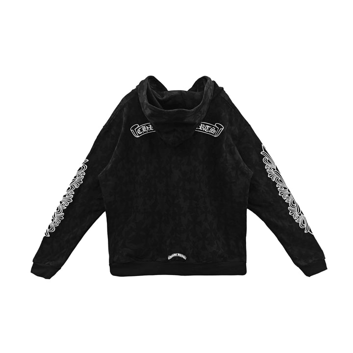 Chrome Hearts Black Tonal Monogram Scroll Horseshoe Logo Zip Up Hoodie - SHENGLI ROAD MARKET