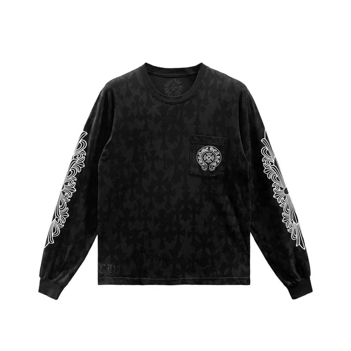 Chrome Hearts Black Tonal Monogram Scroll Label Long Sleeve Tee - SHENGLI ROAD MARKET