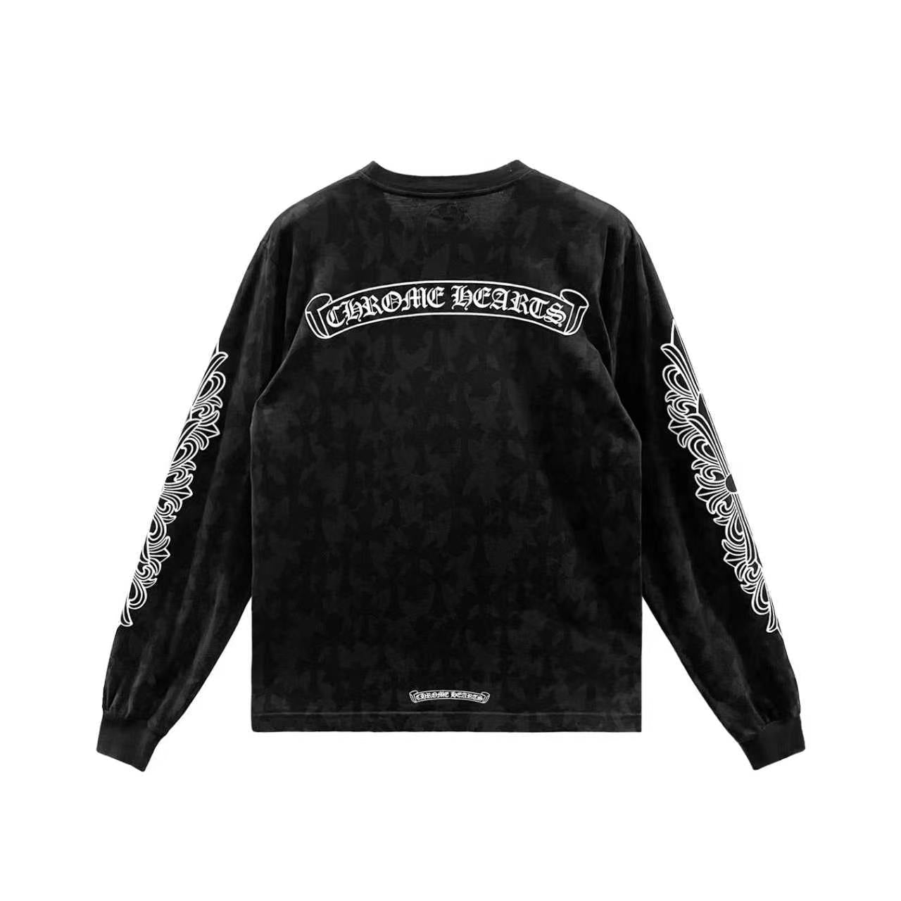 Chrom hearts ロンT Chrome Hearts Black Tonal Monogram Scroll Label Long Sleeve Tee