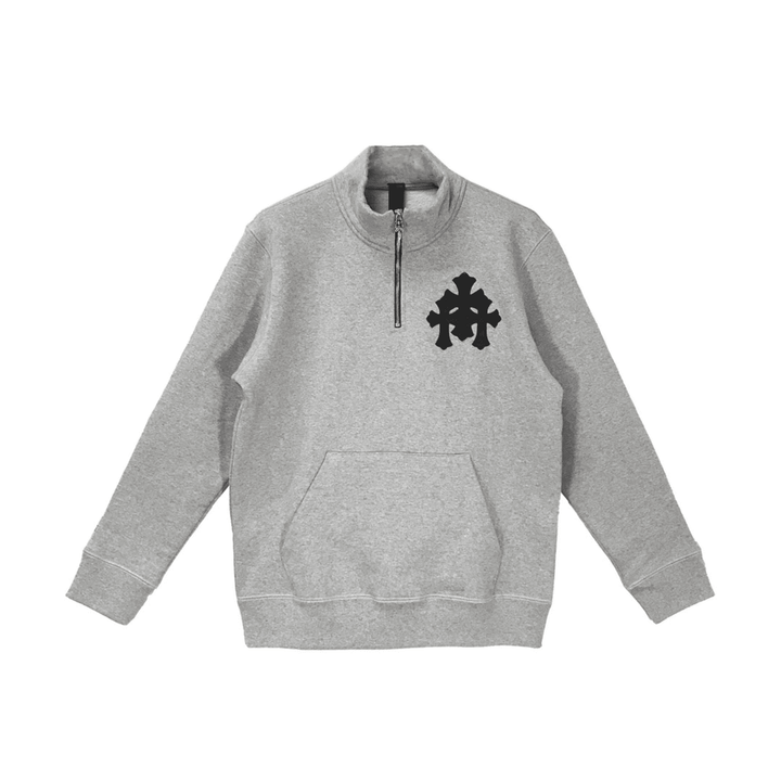 Chrome Hearts Black Triple Cross Half Zip Grey Sweatshirt - SHENGLI ROAD MARKET