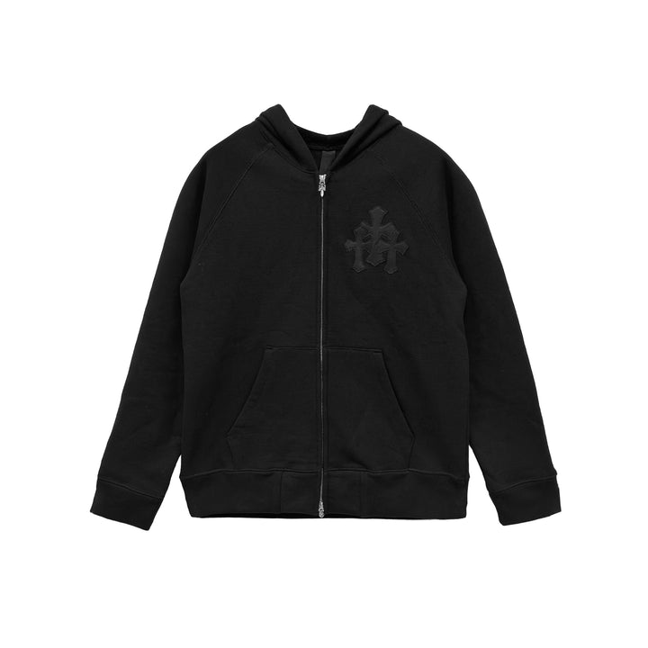 Chrome Hearts Black Triple Cross Logo Zip Up Hoodie - SHENGLI ROAD MARKET