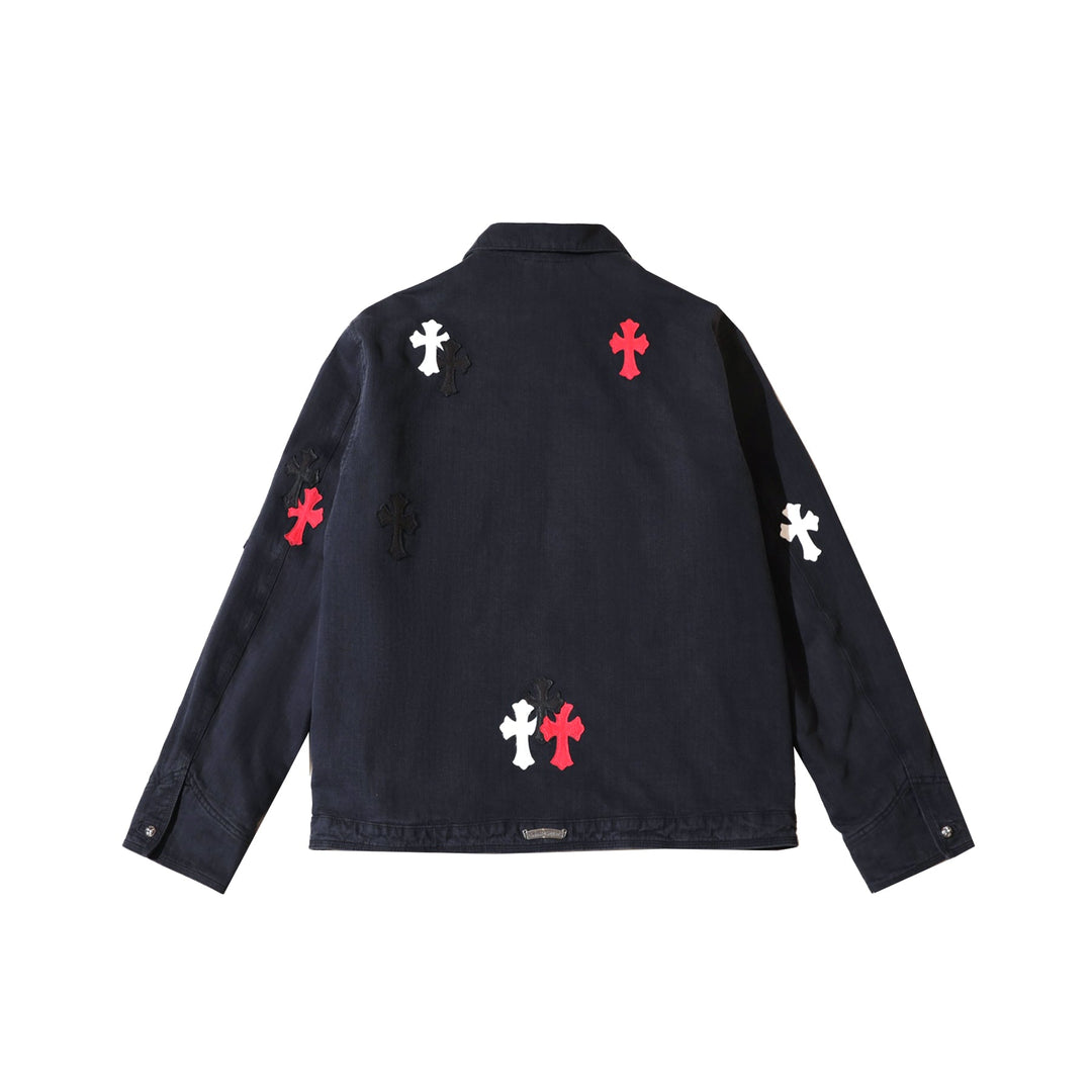 Chrome Hearts Black Washed Tricolor Pony Hair Cross Patch Zip Jacket - SHENGLI ROAD MARKET