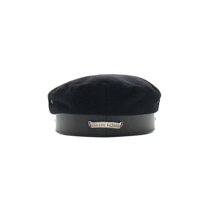 Chrome Hearts Black Wool Silver Cross Beret Hat
