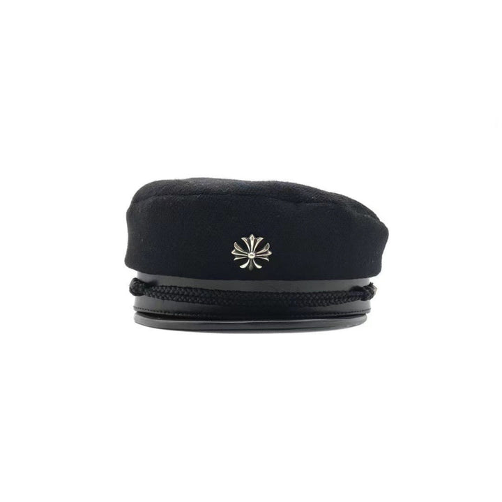 Chrome Hearts Black Wool Silver Cross Beret Hat