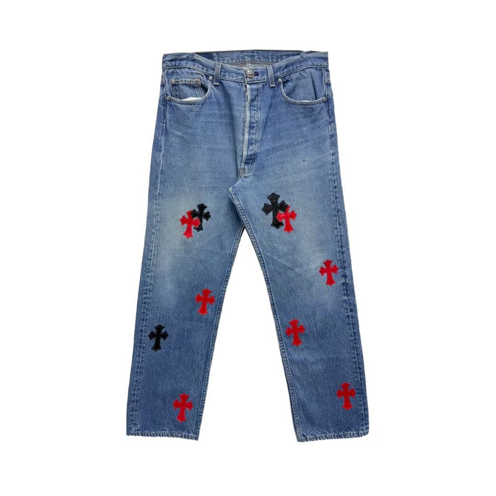 Chrome Hearts Black&Red Cross Patches Jeans - SHENGLI ROAD MARKET