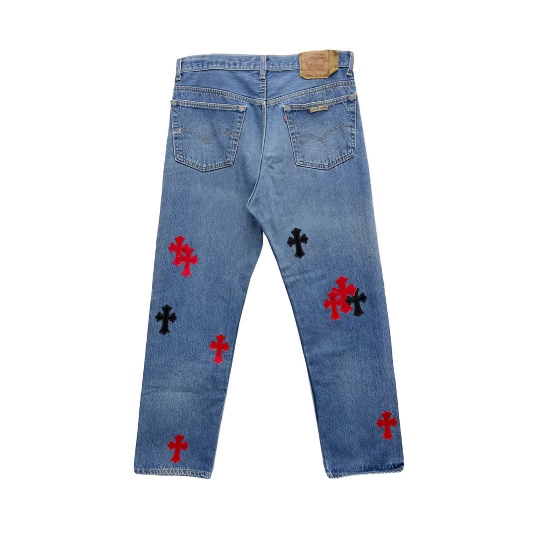 Chrome Hearts Black&Red Cross Patches Jeans - SHENGLI ROAD MARKET