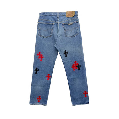 Chrome Hearts Black&Red Cross Patches Jeans - SHENGLI ROAD MARKET