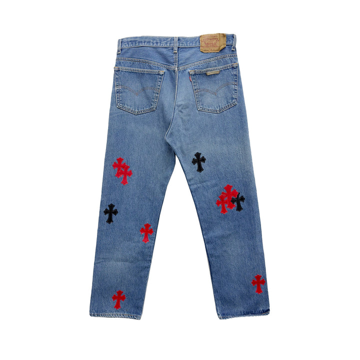 Chrome Hearts Black&Red Patent Cross Patches Jeans - SHENGLI ROAD MARKET