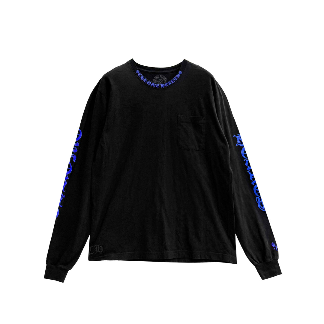 Chrome Hearts Blue 1988 Neck Logo Long Sleeve T-Shirt Tee - SHENGLI ROAD MARKET