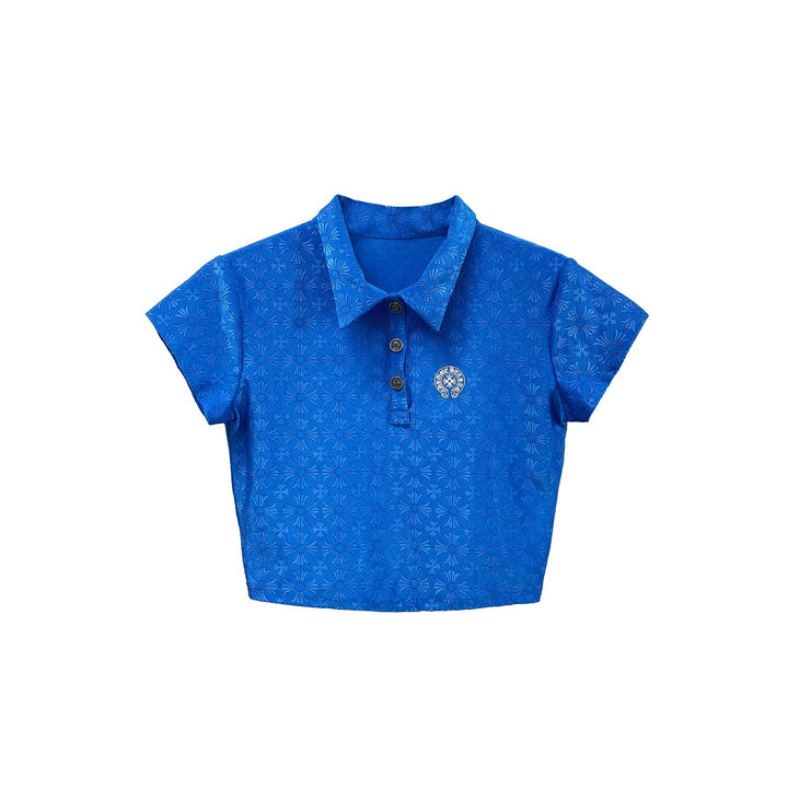 Chrome Hearts Blue Cross Pattern Polo Tee - SHENGLI ROAD MARKET