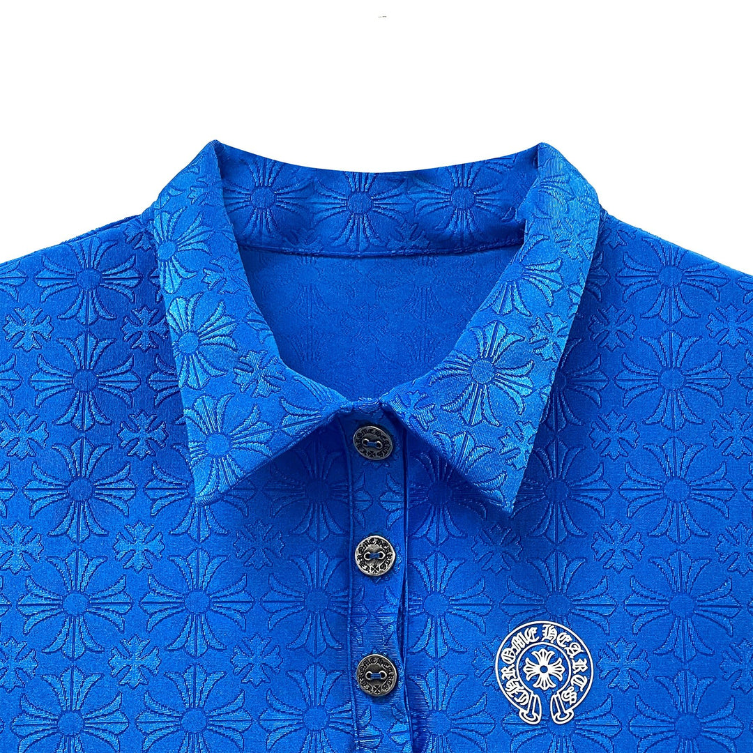 Chrome Hearts Blue Cross Pattern Polo Tee - SHENGLI ROAD MARKET
