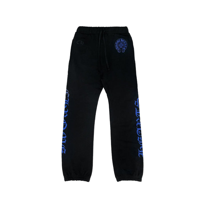 Chrome Hearts Blue Horseshoe Script Black Sweatpants - SHENGLI ROAD MARKET