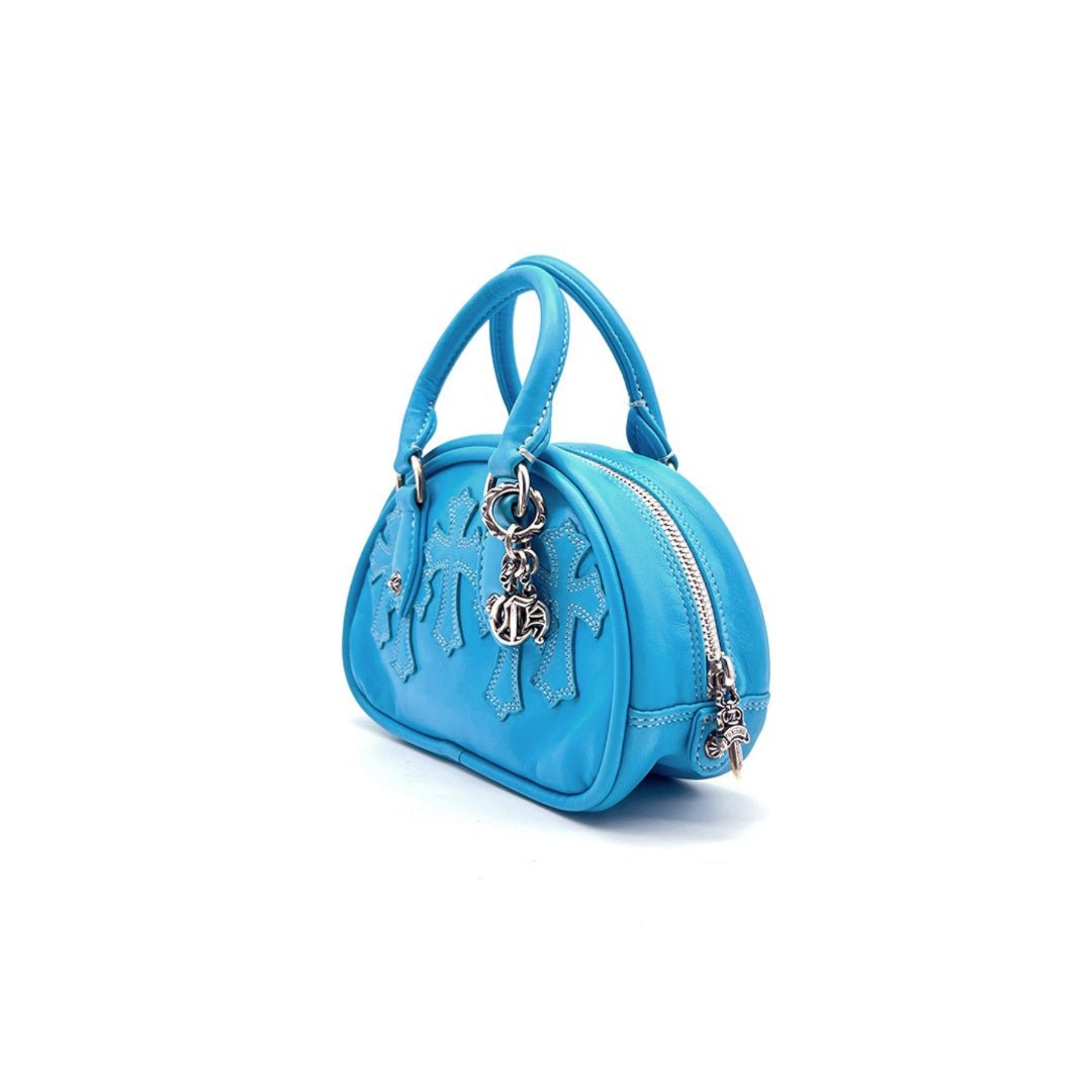 Chrome Hearts Blue Leather Cross Patch Mini Gym Bag - SRM