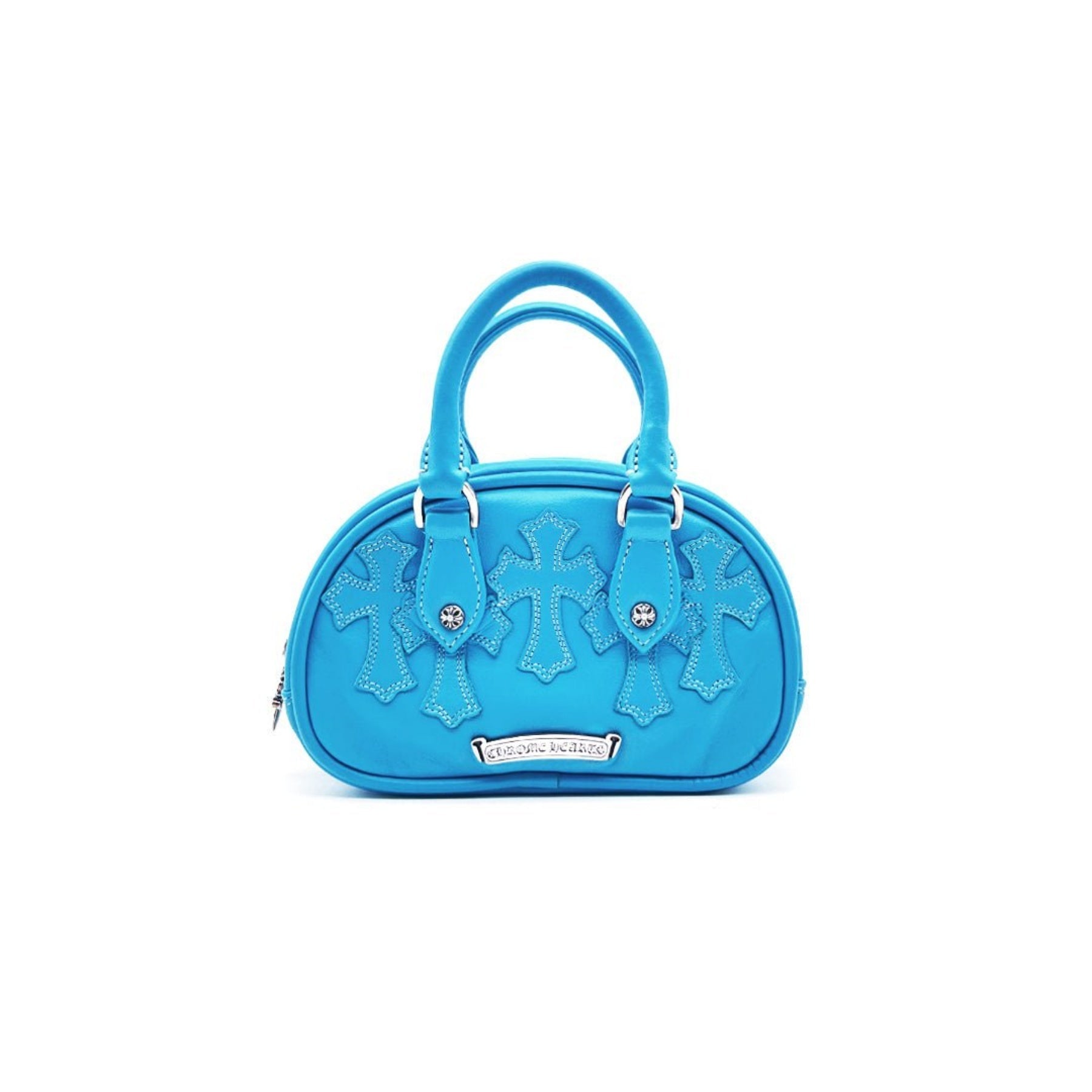 Chrome Hearts Blue Leather Cross Patch Mini Gym Bag - SRM