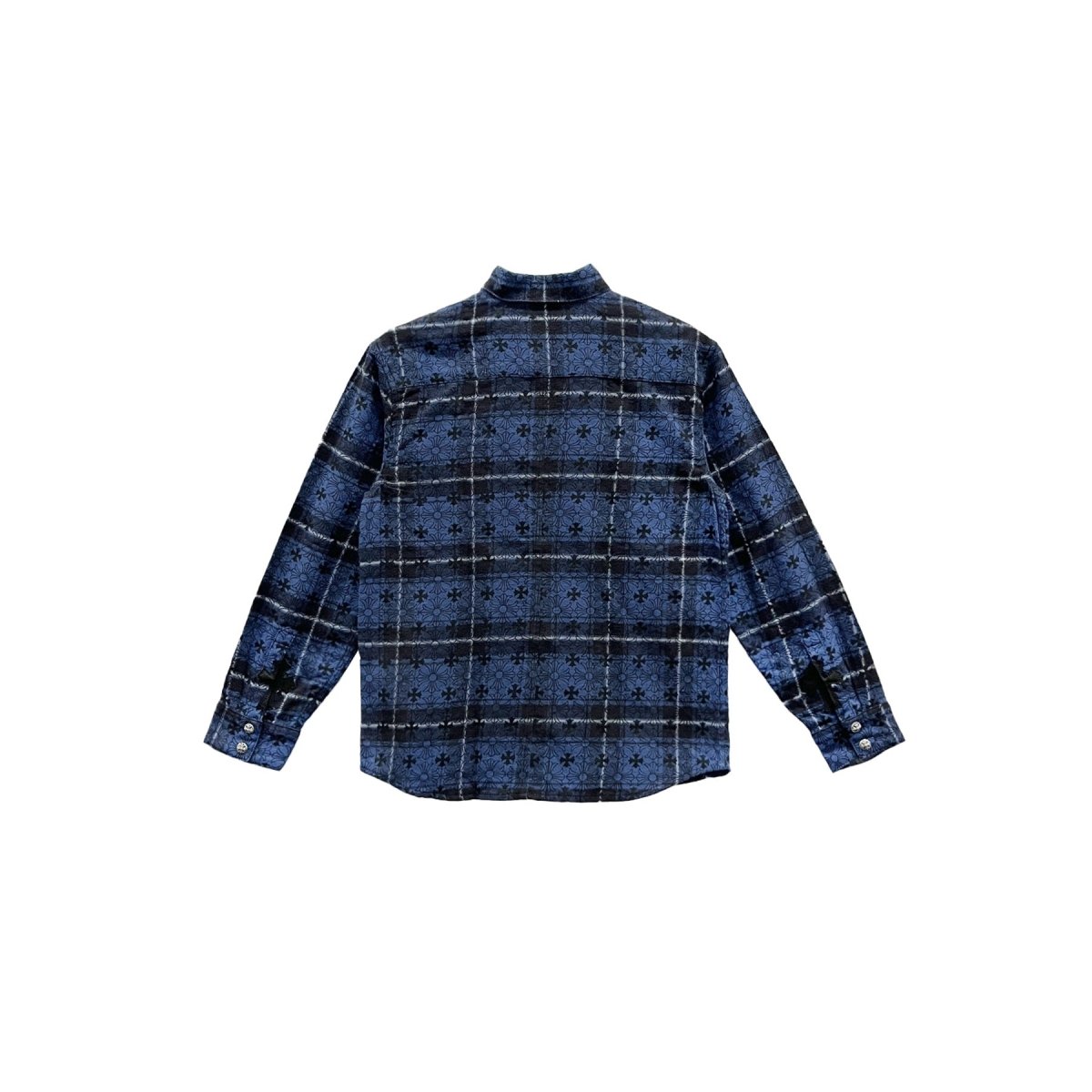 Chrome Hearts Blue Monogram Cross Silver Button Flannel Shirt For Kids - SHENGLI ROAD MARKET