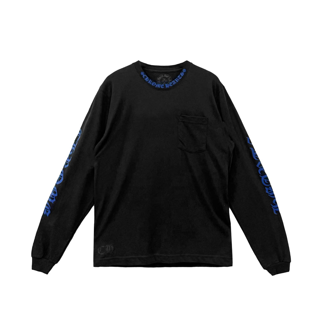 Chrome Hearts Blue Neck Logo Long Sleeve T-Shirt Tee - SHENGLI ROAD MARKET