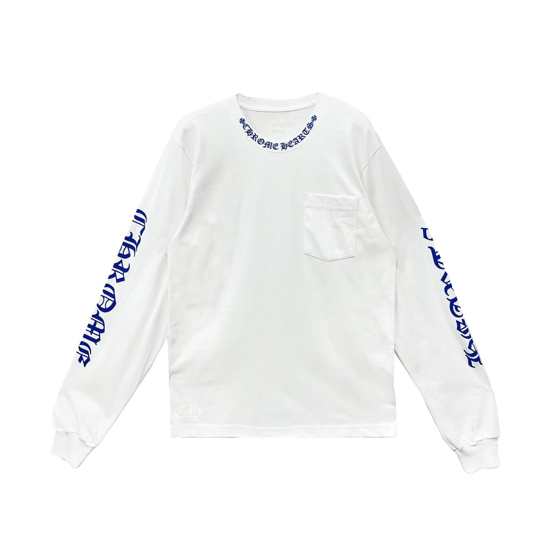 Chrome Hearts Blue Neck Logo Long Sleeve T-Shirt Tee - SHENGLI ROAD MARKET