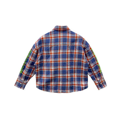 Chrome Hearts Blue & Red Plaid Cropped Cargo Flannel Shirt - SHENGLI ROAD MARKET