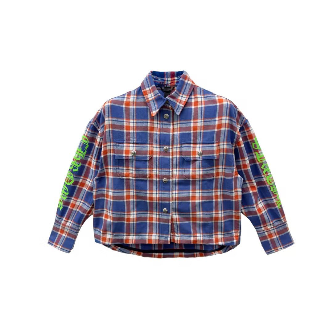 Chrome Hearts Blue & Red Plaid Cropped Cargo Flannel Shirt - SHENGLI ROAD MARKET