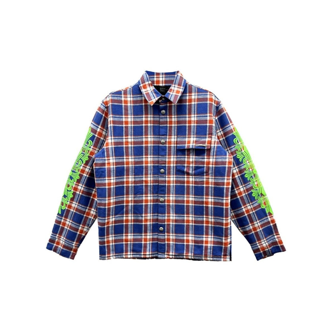 Chrome Hearts Blue & Red Plaid Cropped Cargo Flannel Shirt - SHENGLI ROAD MARKET
