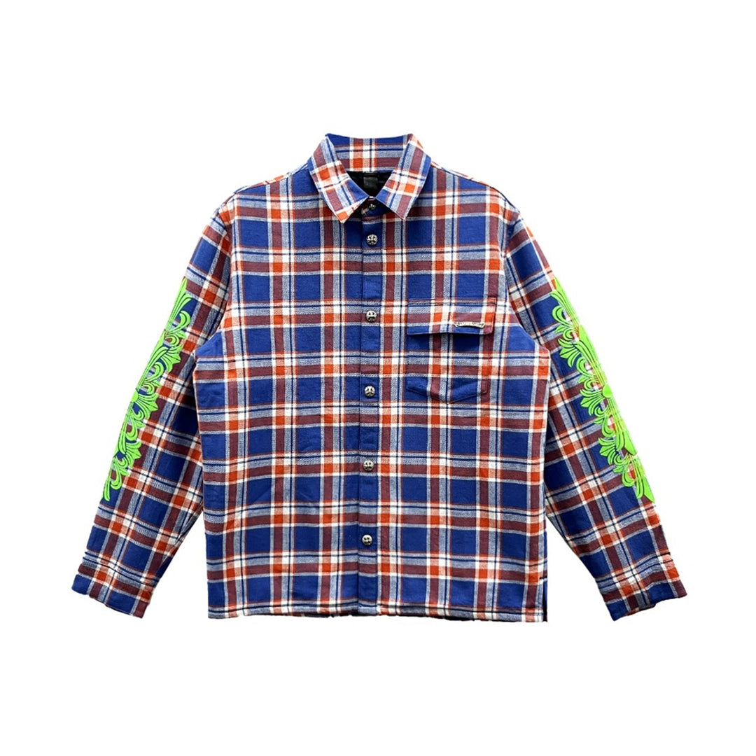 Chrome Hearts Blue & Red Plaid Cropped Cargo Flannel Shirt Jacket - SHENGLI ROAD MARKET