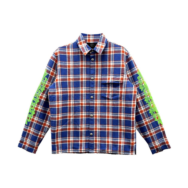 Chrome Hearts Blue & Red Plaid Cropped Cargo Flannel Shirt Jacket - SHENGLI ROAD MARKET