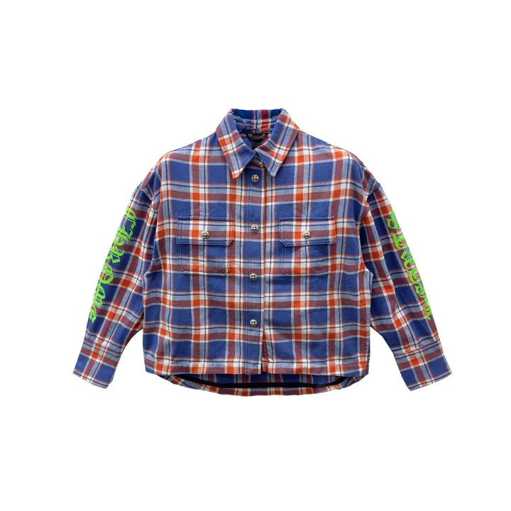 Chrome Hearts Blue & Red Plaid Cropped Cargo Flannel Shirt Jacket - SHENGLI ROAD MARKET