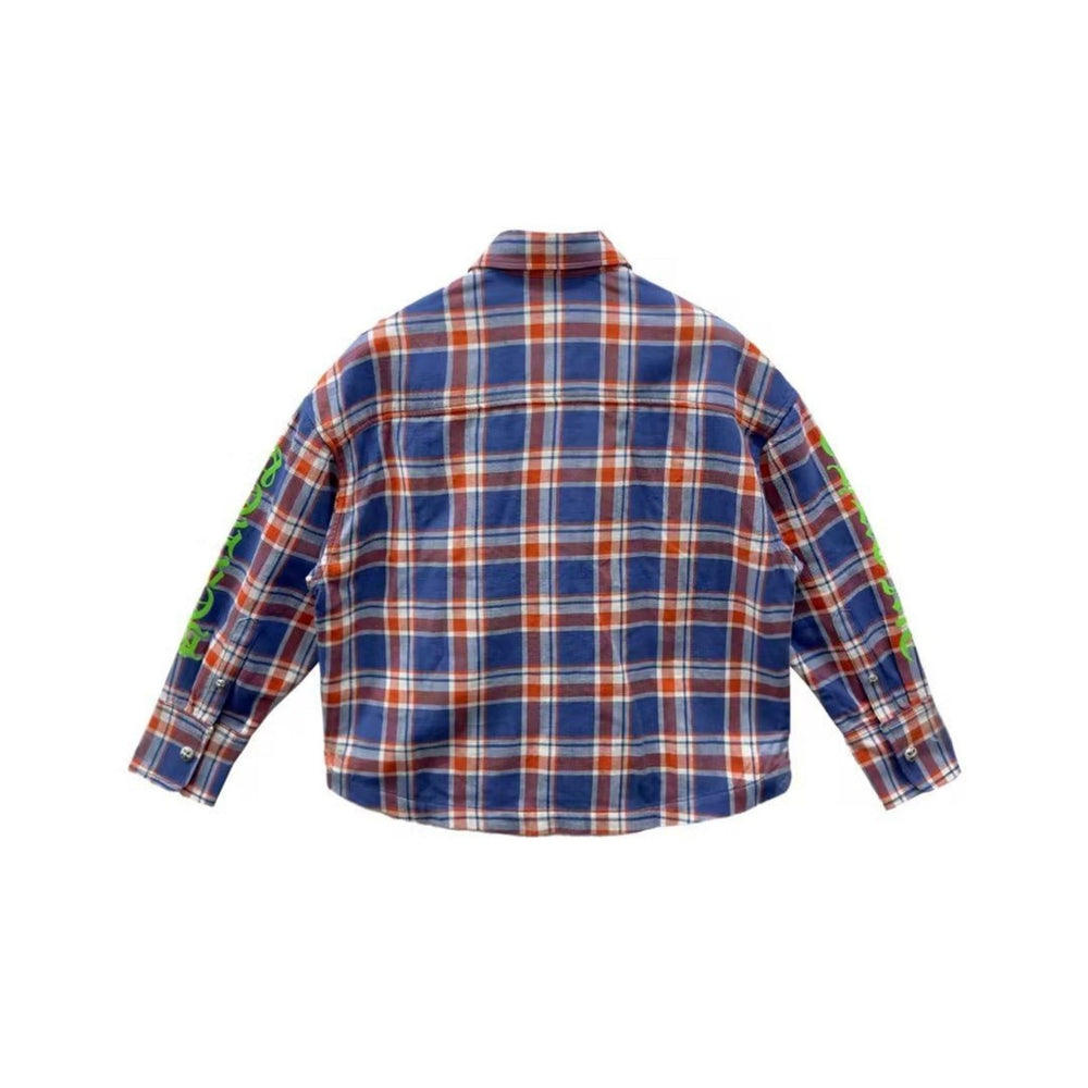 Chrome Hearts Blue & Red Plaid Cropped Cargo Flannel Shirt Jacket - SHENGLI ROAD MARKET