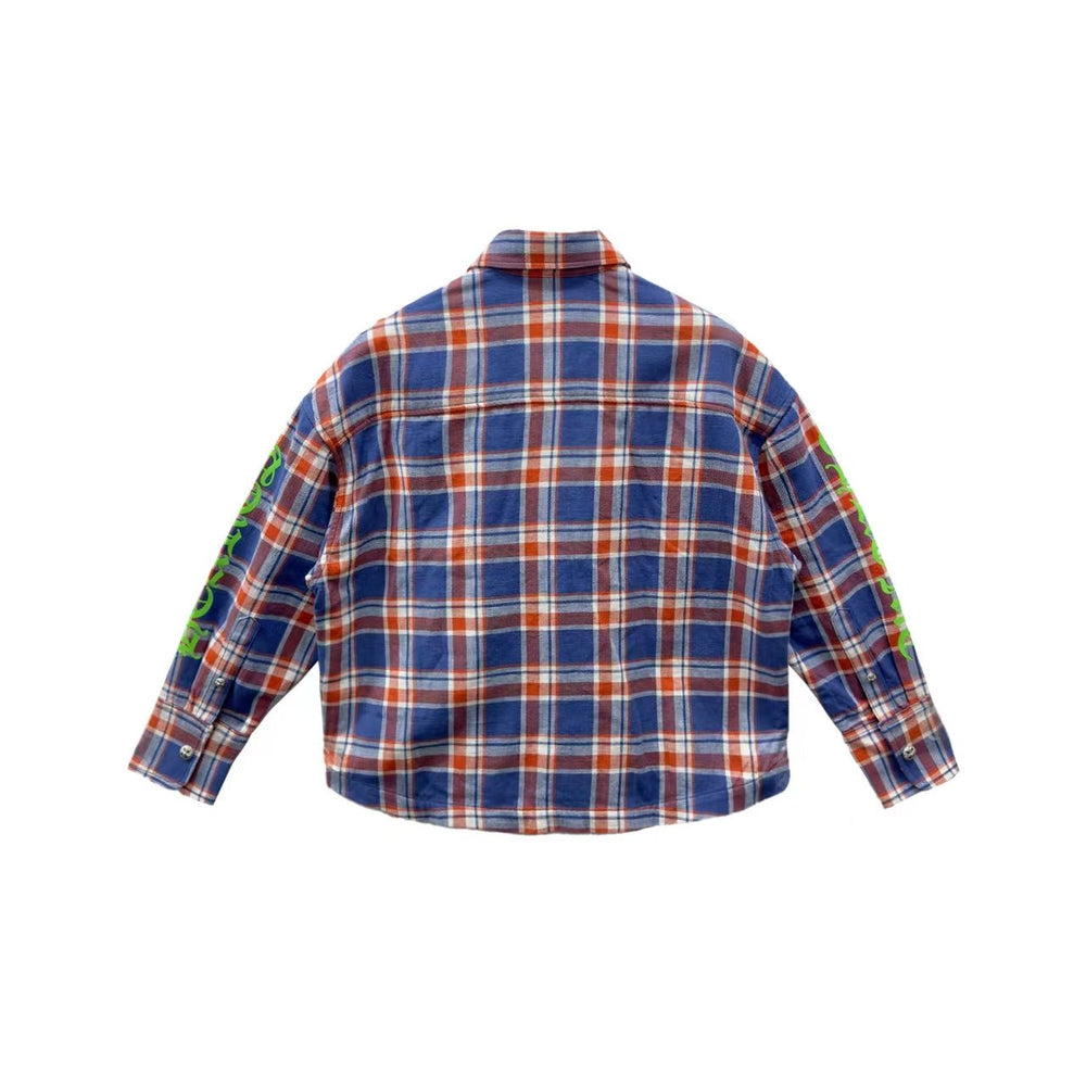 Chrome Hearts Blue & Red Plaid Cropped Cargo Flannel Shirt Jacket - SHENGLI ROAD MARKET