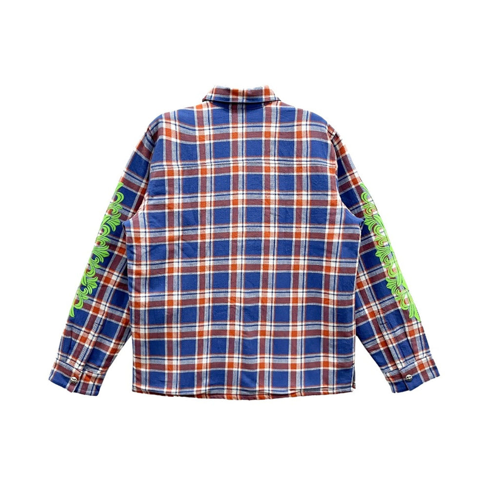 Chrome Hearts Blue & Red Plaid Cropped Cargo Flannel Shirt Jacket - SHENGLI ROAD MARKET