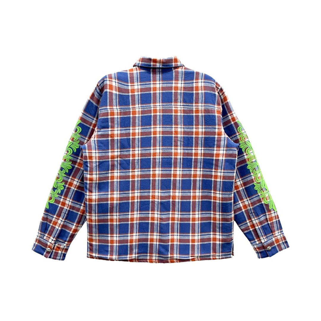 Chrome Hearts Blue & Red Plaid Cropped Cargo Flannel Shirt Jacket - SHENGLI ROAD MARKET