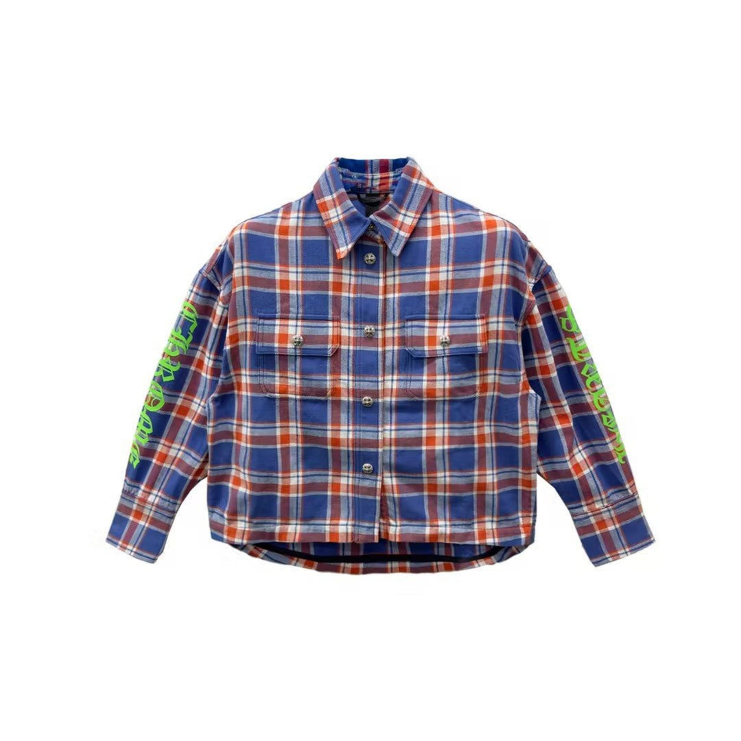 Chrome Hearts Blue & Red Plaid Cropped Cargo Flannel Shirt - SRM Blue / S Chrome Hearts Blue & Red Plaid Cropped Cargo Flannel Shirt - SRM Blue / S