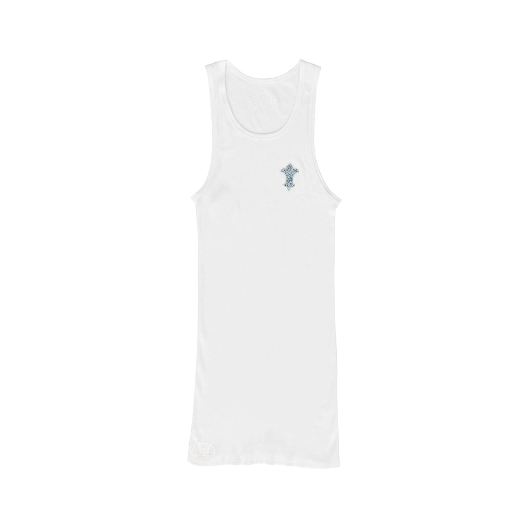 Chrome Hearts Blue Rhinestone Beaded BS Fleur Scroll Rib Tank Top - SHENGLI ROAD MARKET
