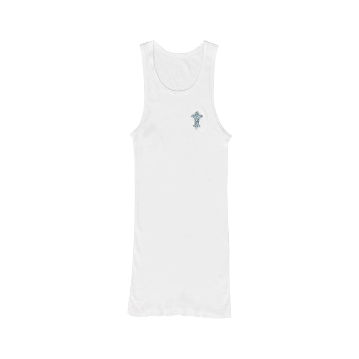 Chrome Hearts Blue Rhinestone Beaded BS Fleur Scroll Rib Tank Top - SHENGLI ROAD MARKET