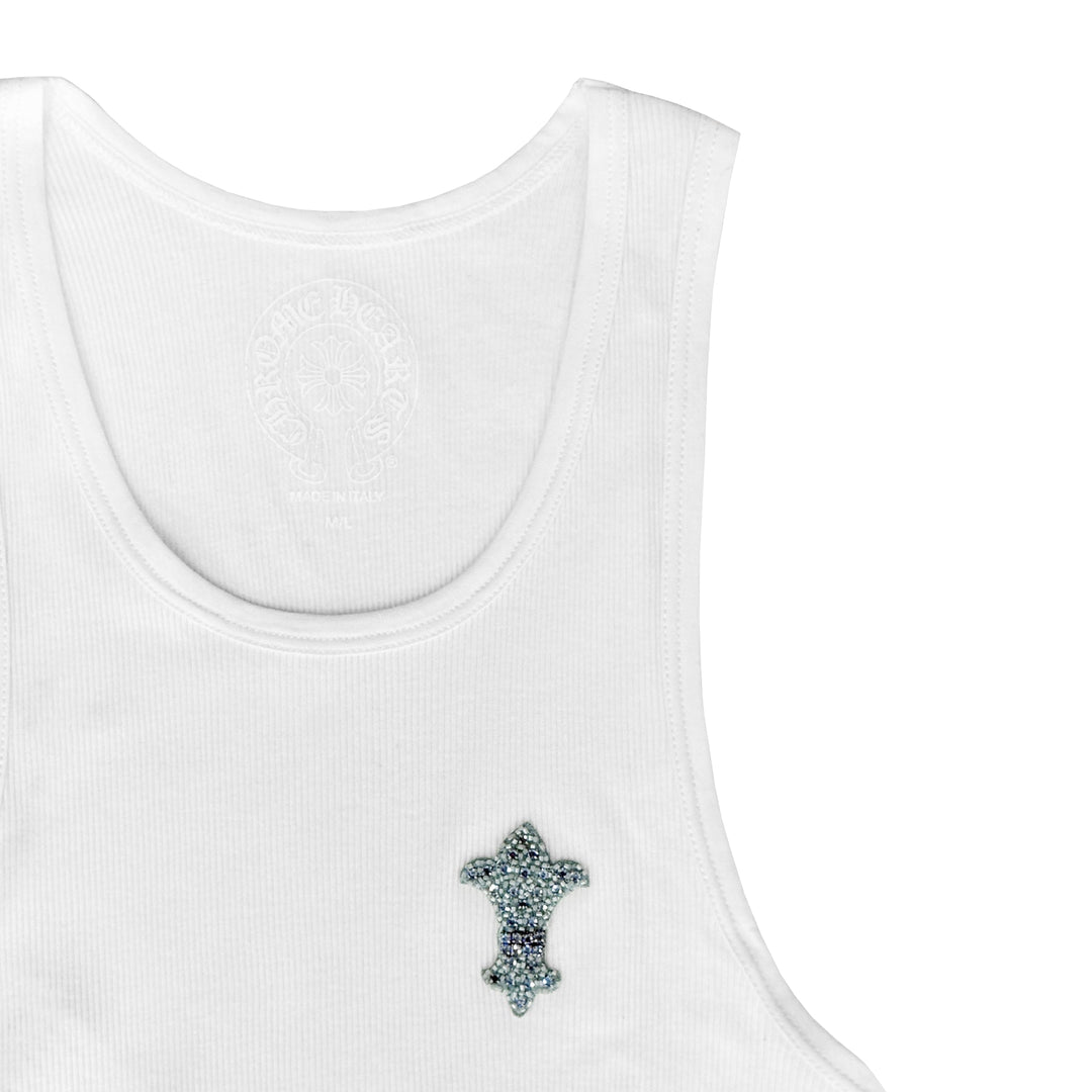 Chrome Hearts Blue Rhinestone Beaded BS Fleur Scroll Rib Tank Top - SHENGLI ROAD MARKET