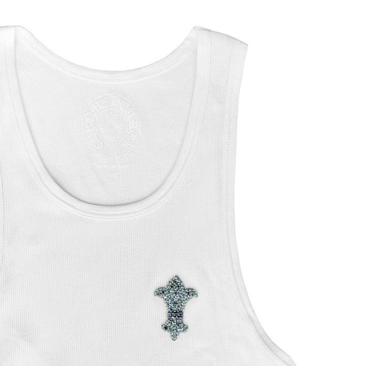 Chrome Hearts Blue Rhinestone Beaded BS Fleur Scroll Rib Tank Top - SHENGLI ROAD MARKET