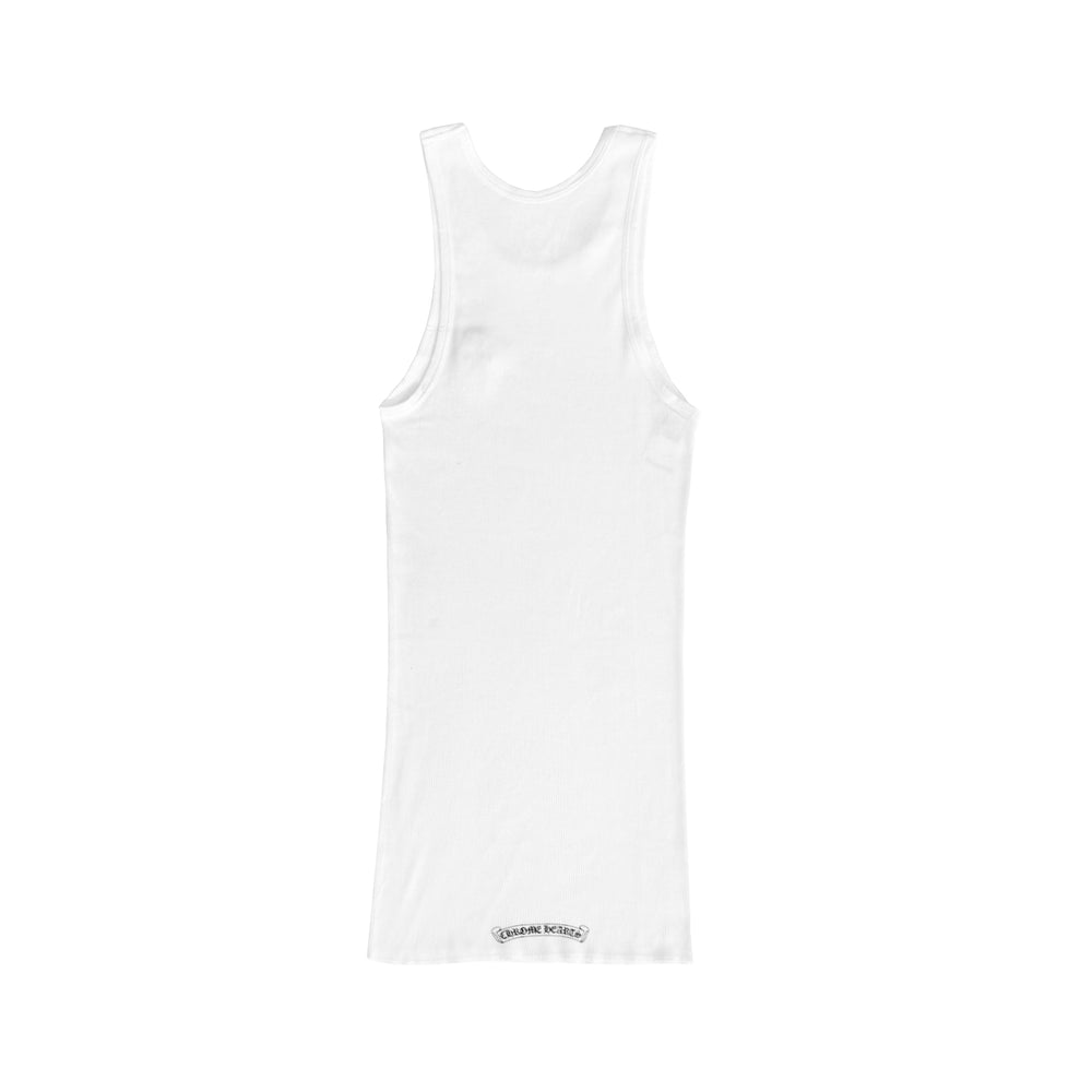 Chrome Hearts Blue Rhinestone Beaded Cross White Rib Tank Top - SHENGLI ROAD MARKET