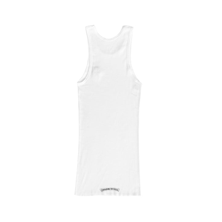 Chrome Hearts Blue Rhinestone Beaded Cross White Rib Tank Top - SHENGLI ROAD MARKET