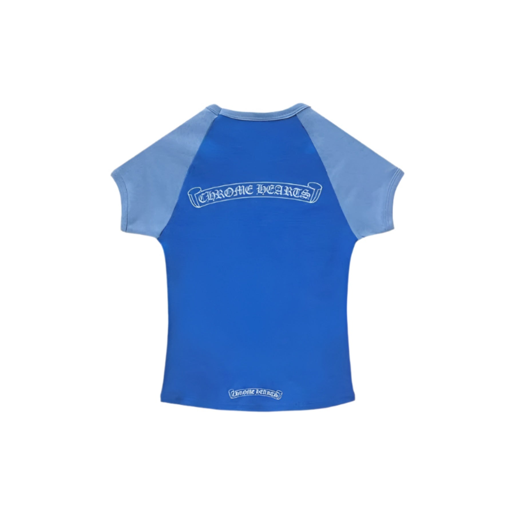 トップス CHROME HEARTS SCROLL TEE KIDS Chrome Hearts Blue Scroll Label Cropped Babyshirt Tee – SHENGLI